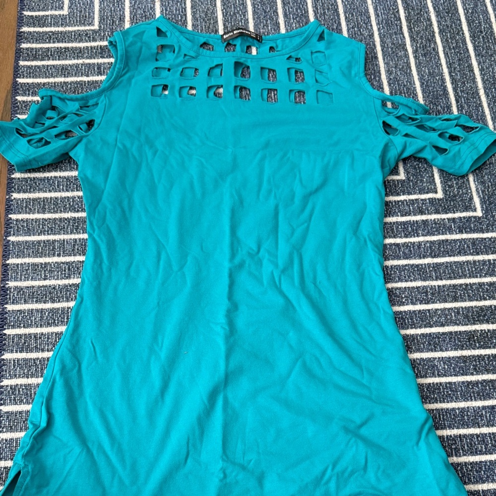 Aqua Cutout Shoulder Women's Top